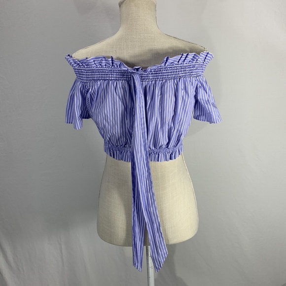 Zara Basics Striped Blue and White Off Shoulder Ruffled Crop Top Size XS - Picture 5 of 10